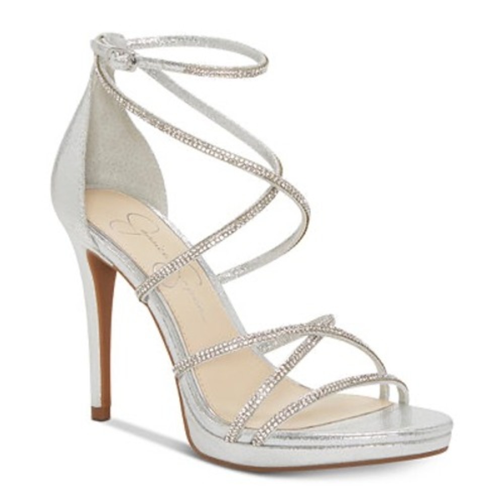 Jessica Simpson Sandal Womens 6.5 Jaeya Silver Rhinestone Formal EUC